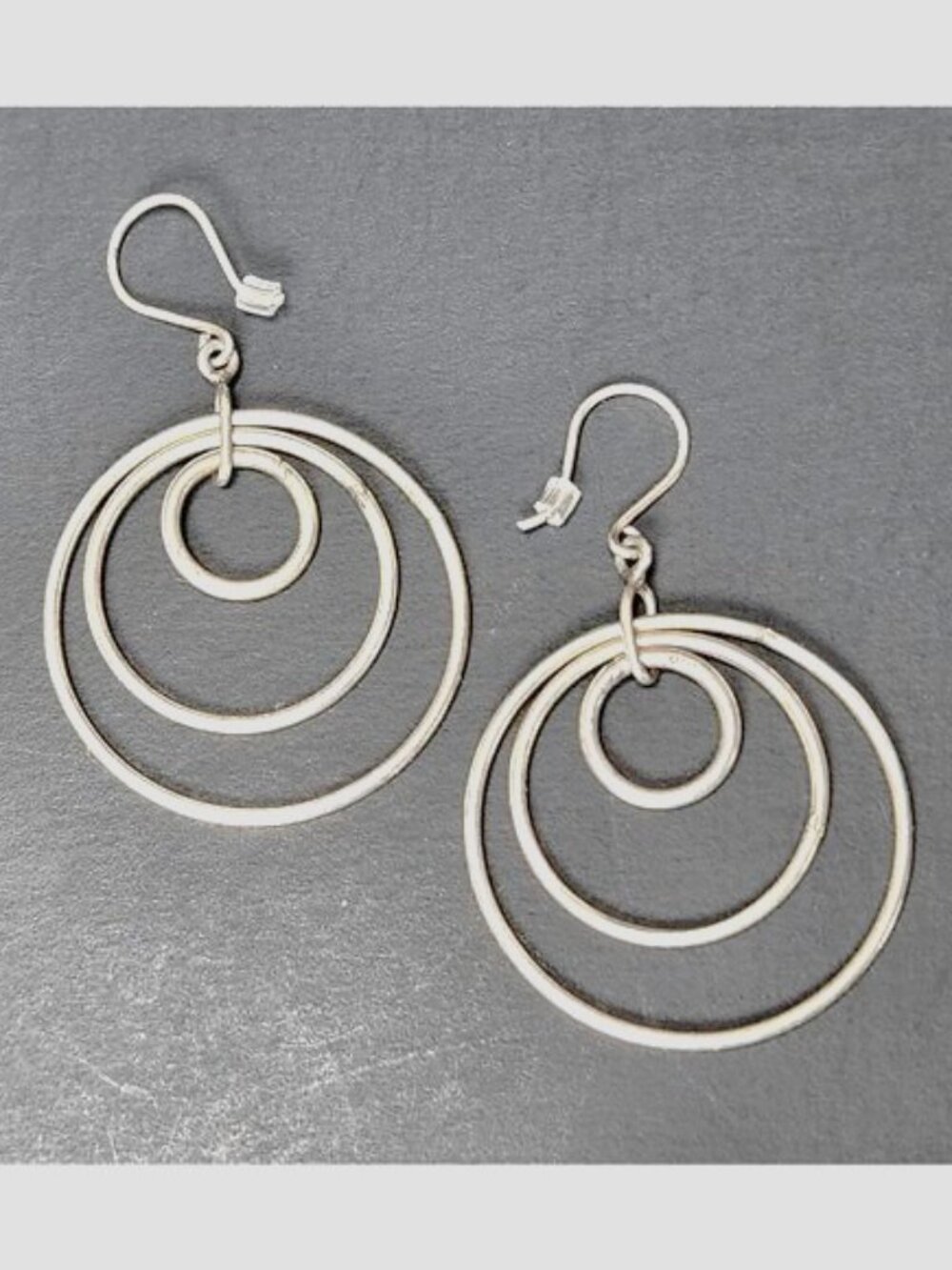 Sterling Silver Boho Triple Hoop Earrings 925 Marked Tested 2" Geometric Drops